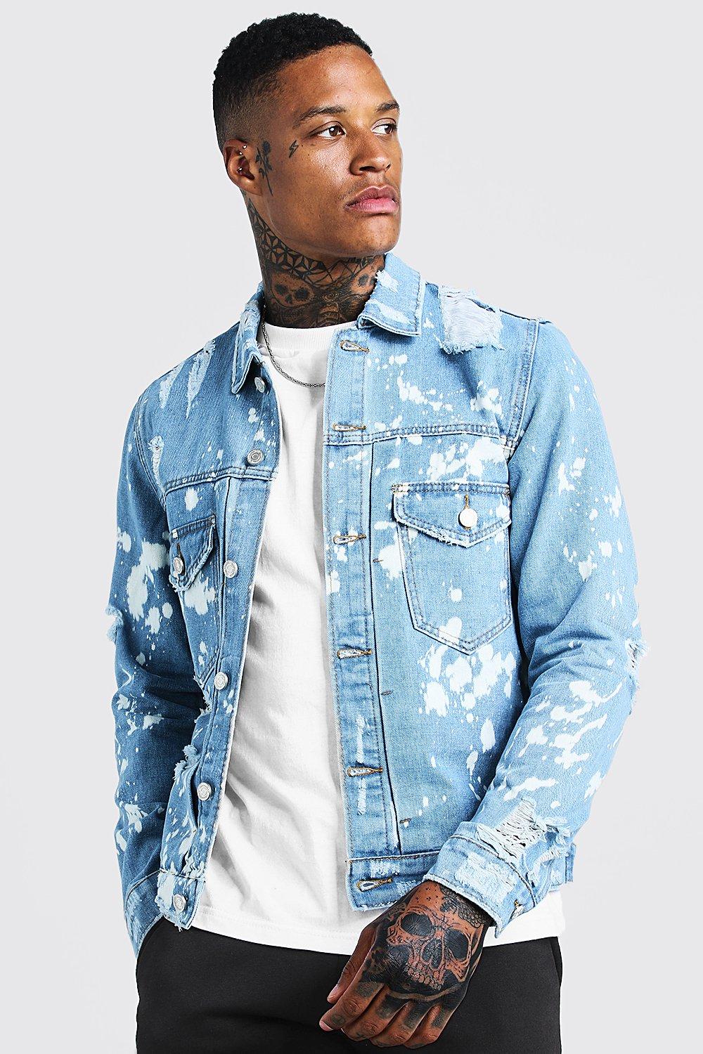 Ripped Denim Jacket With Bleach Effect boohooMAN USA